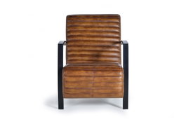 Giner y Colomer Sillón Industrial en Piel Natural Marrón con Estructura de Hierro